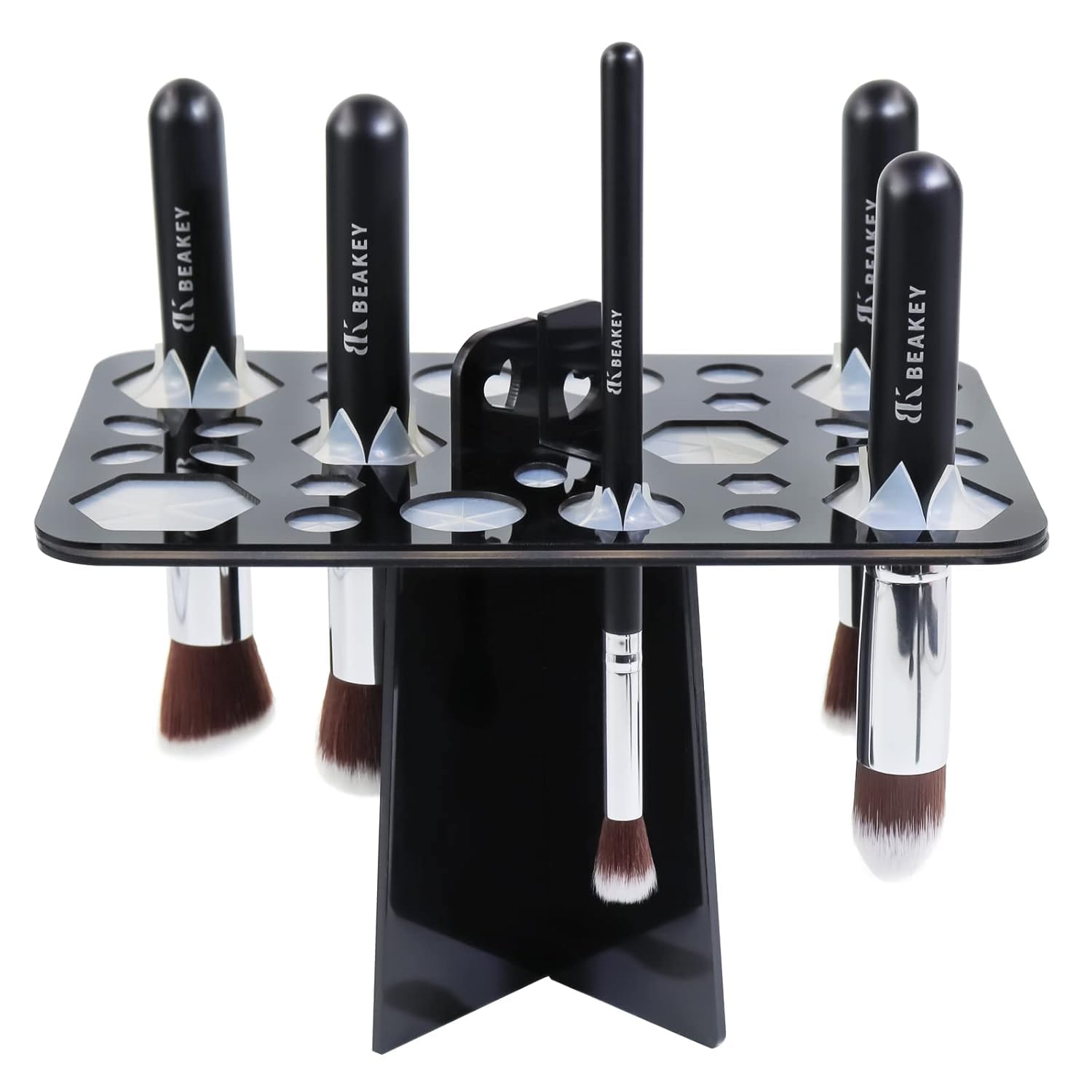 BEAKEY makeup brush drying rack with 28 holes keeps brushes organized and dry