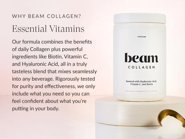 Biotin icon on Beam Collagen packaging for beauty support.