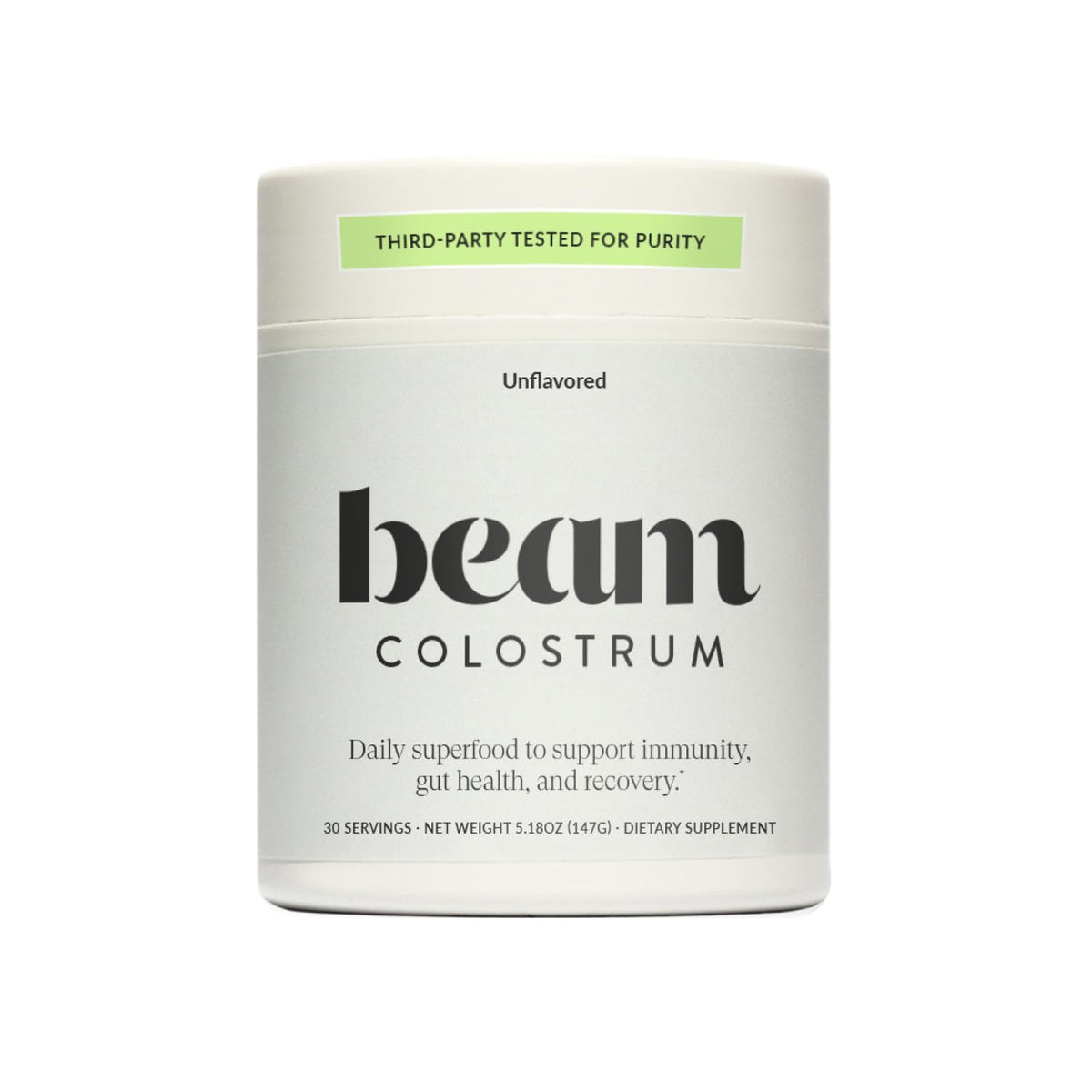 Beam Colostrum Powder bottle – front label