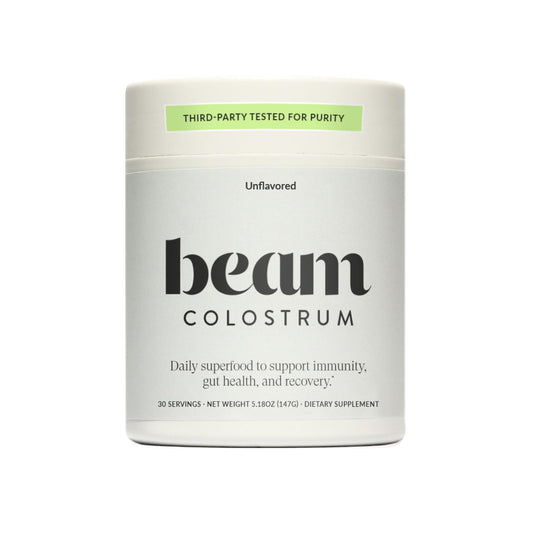 Beam Colostrum Powder bottle – front label