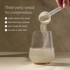 Third-party testing badge on Beam Colostrum Powder packaging