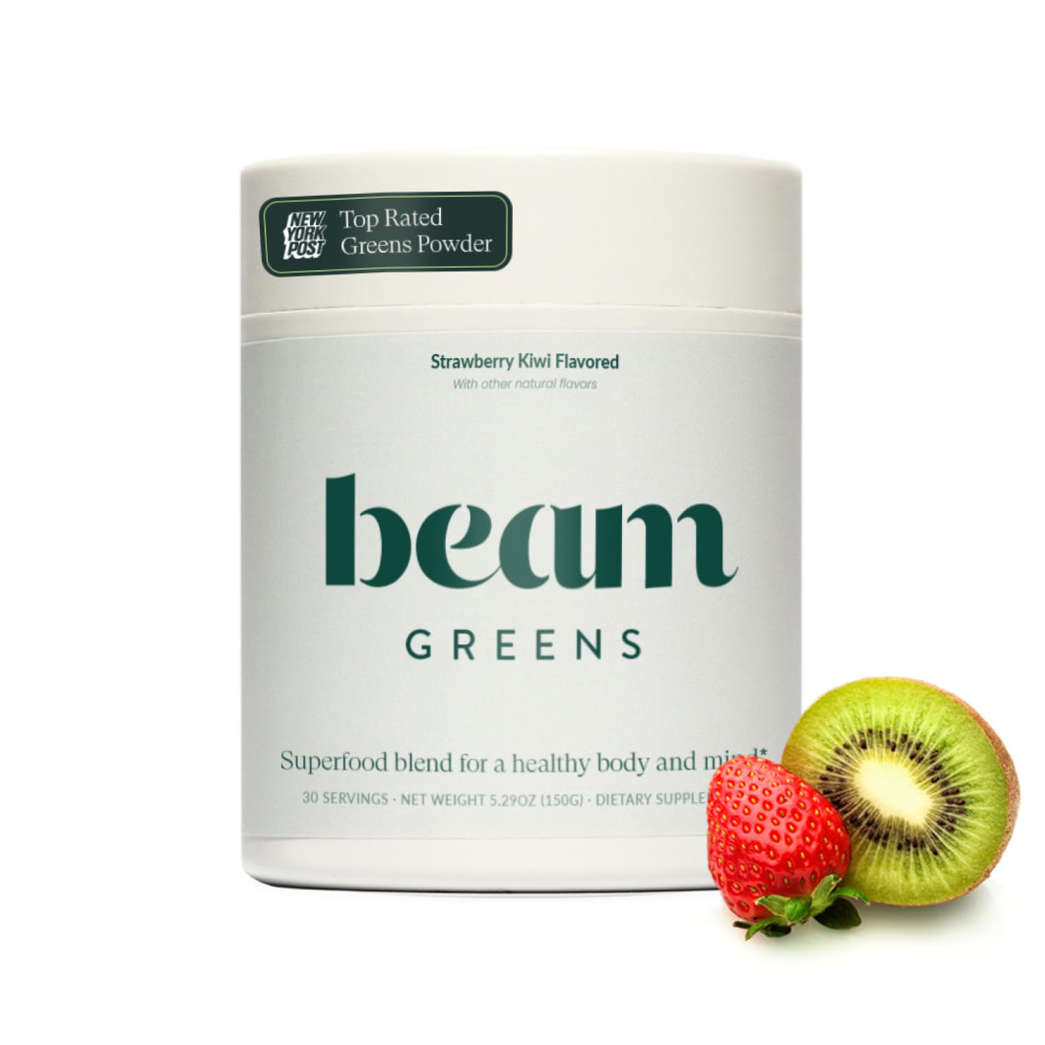 Front view of Beam Greens Powder bottle