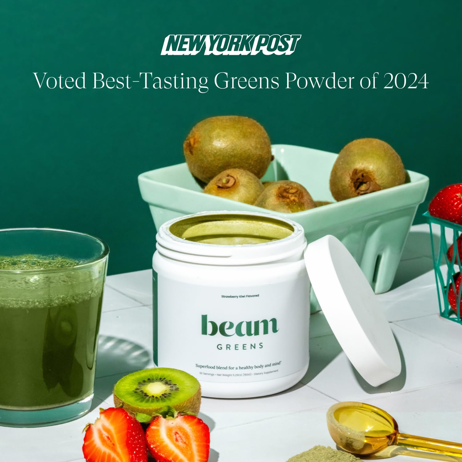Beam Greens Powder packaging and label