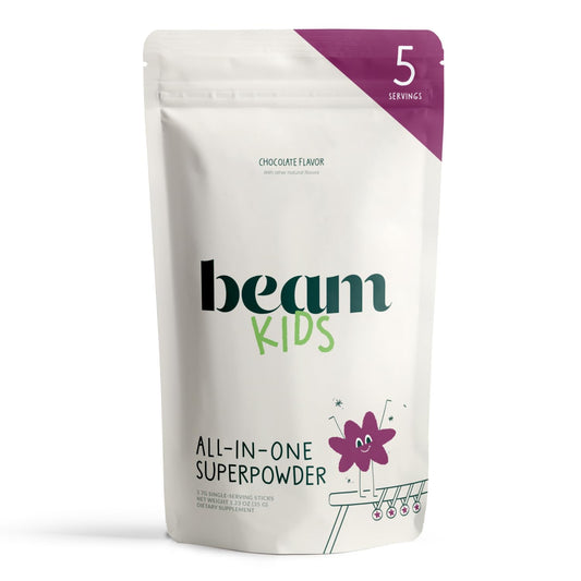 Beam Kids All-in-One Superfood Powder bottle on shelf