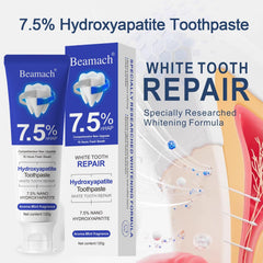 Close-up of Beamach Hydroxyapatite toothpaste tube
