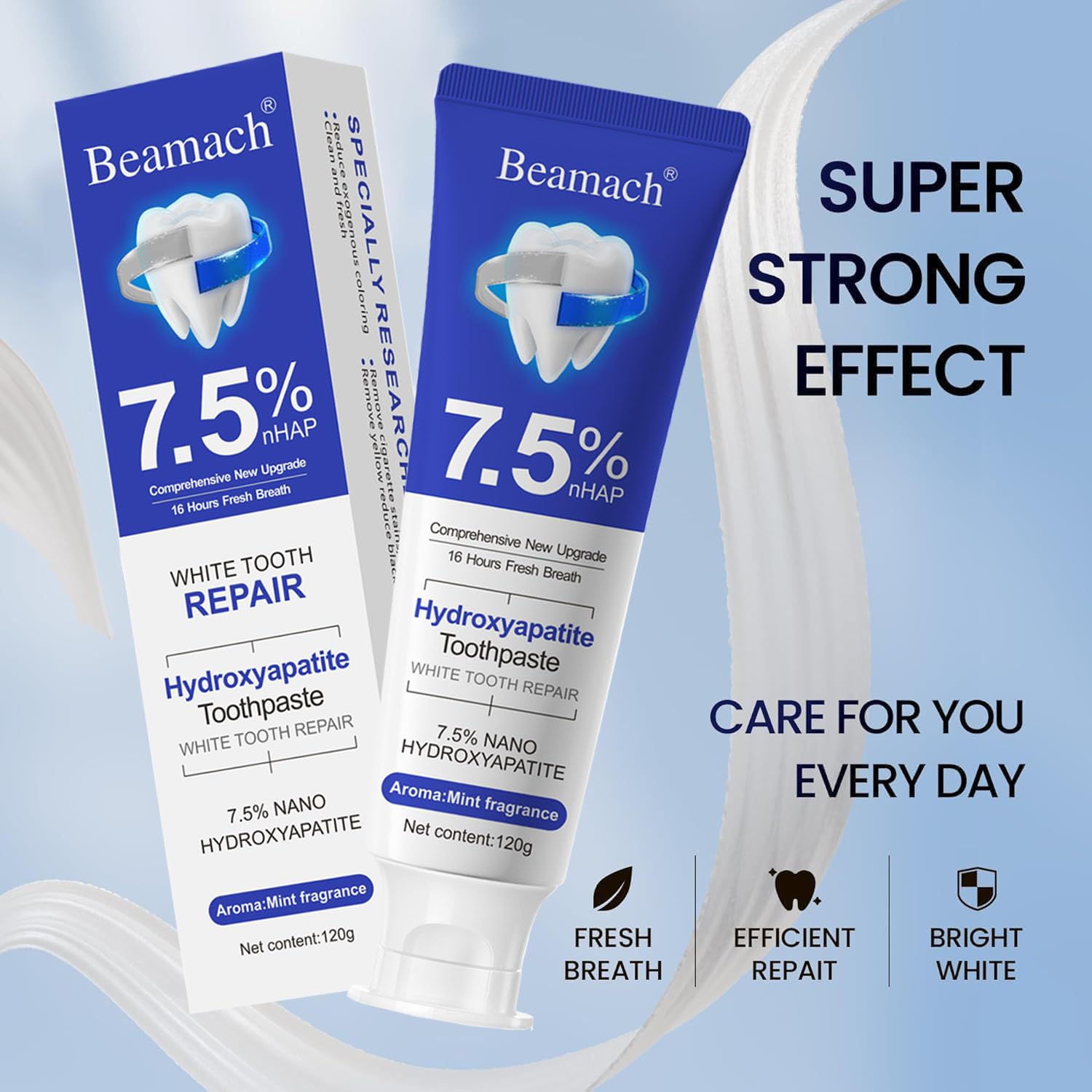 Fluoride-free formula label on Beamach toothpaste