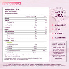 Nutrition facts panel for Bear Balanced Creatine Gummies