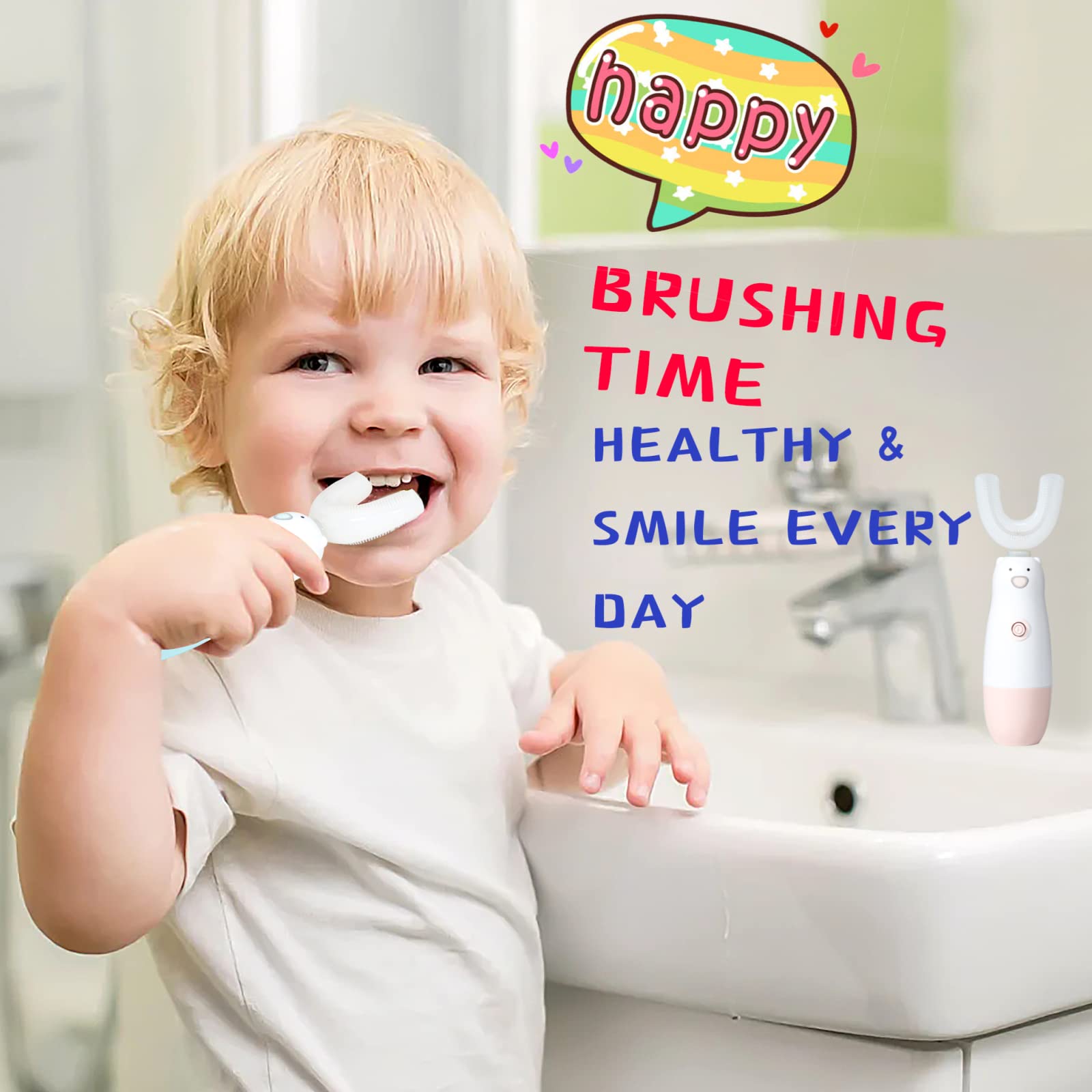 Cute bear design on pink toddler toothbrush