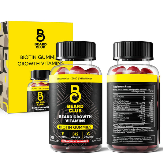 Beard Club Biotin Beard Growth Gummies bottle with label on white background