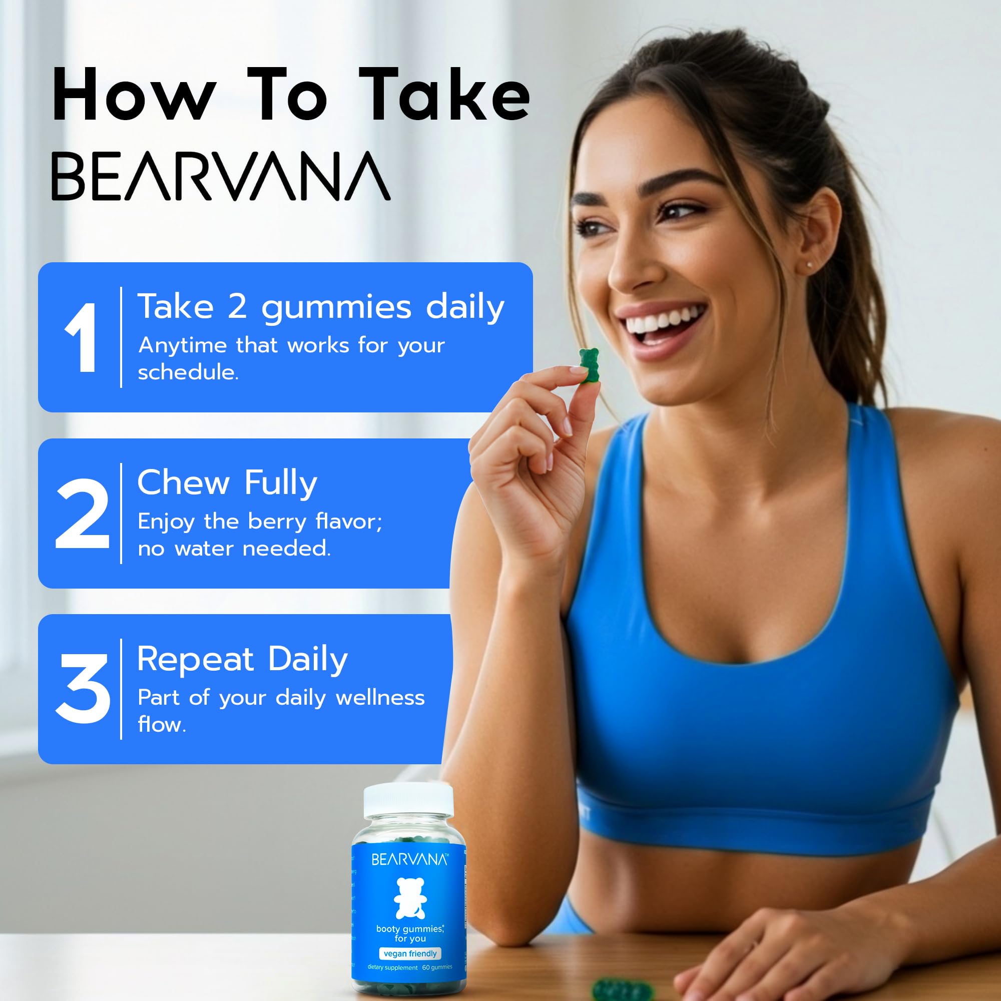 Vegan, gluten-free, non-GMO label on BEARVANA gummies packaging