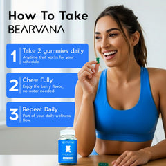 Vegan, gluten-free, non-GMO label on BEARVANA gummies packaging