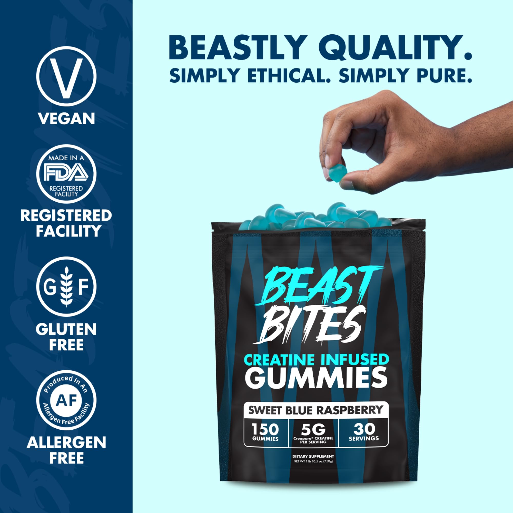 Serving scoop with gummies and 30 servings label