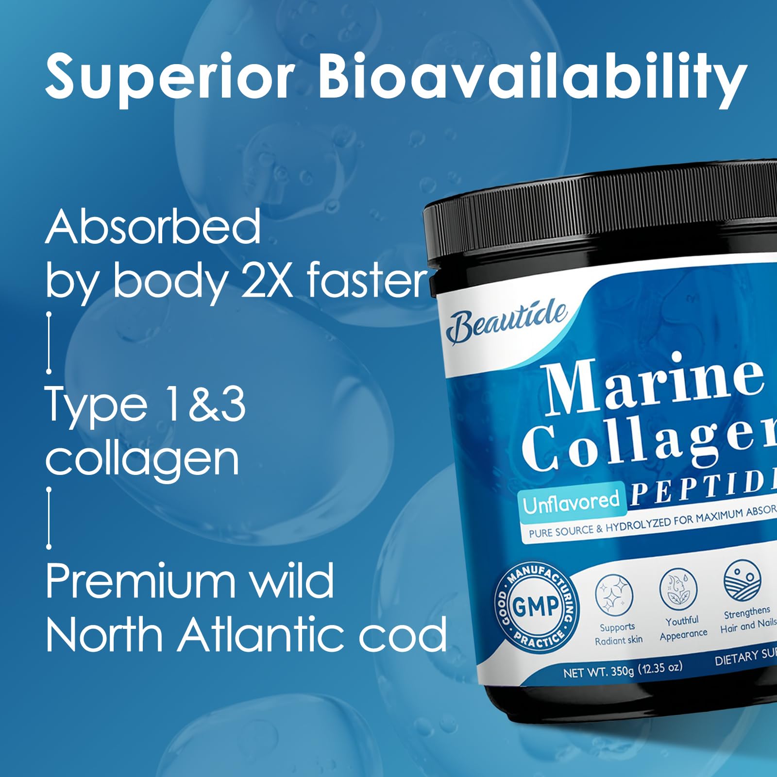 Close-up view of marine collagen powder texture