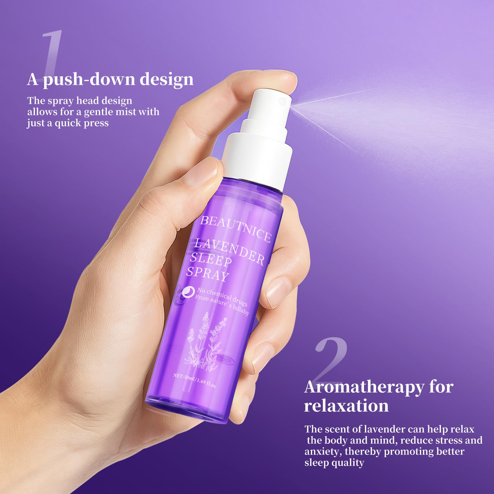 Back of BEAUTNICE Lavender Sleep Spray bottle with usage instructions