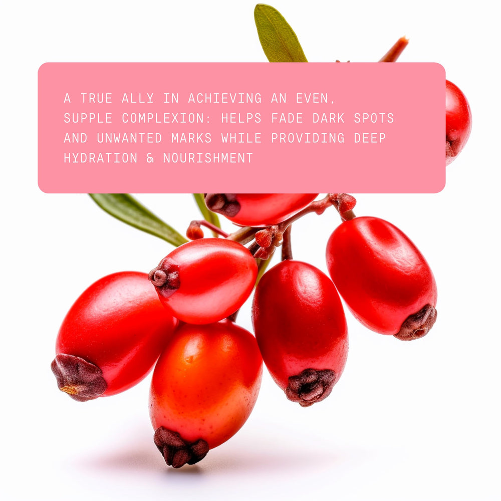Ingredients list emphasizes purity and natural sourcing of Beauts Rosehip Seed Oil.