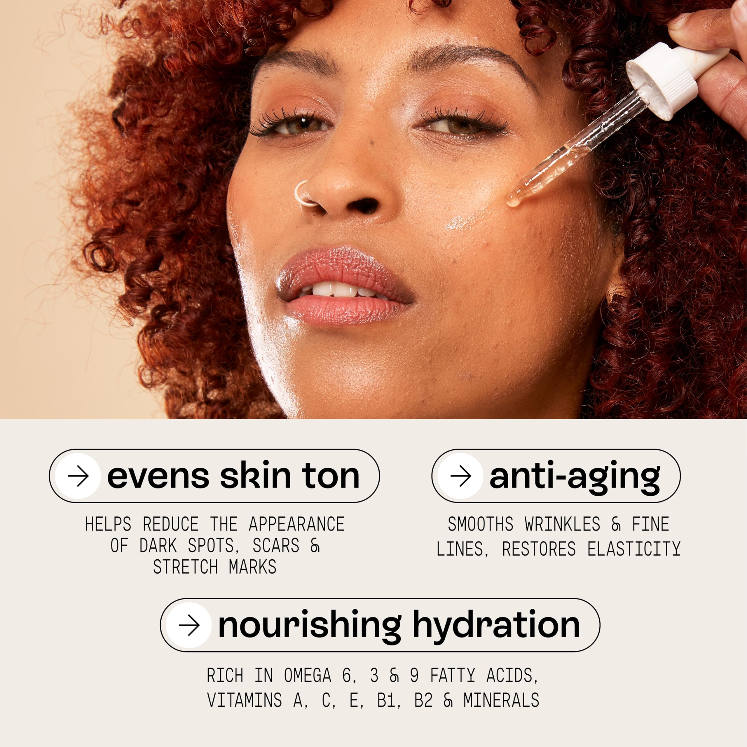 Beauts Rosehip Seed Oil being poured for facial oil application.