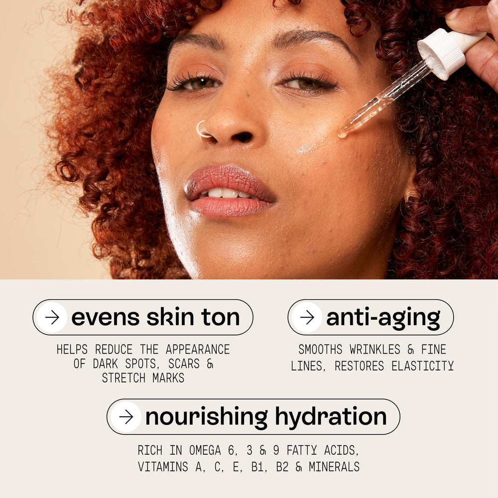 Beauts Rosehip Seed Oil being poured for facial oil application.