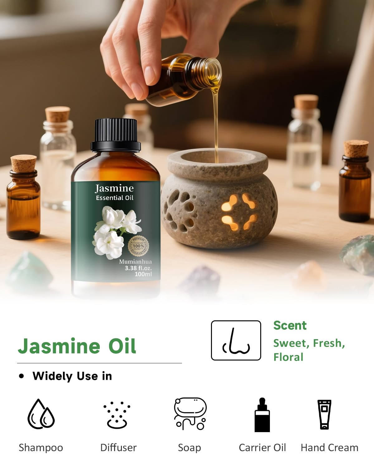 Pillow spray infused with jasmine oil for bedtime