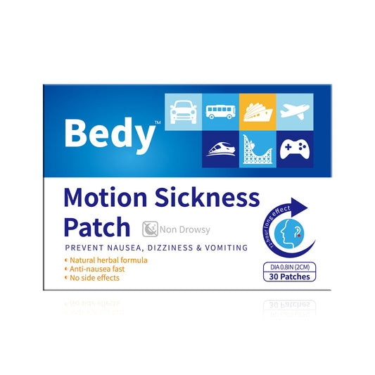 Bedy Motion Sickness Patch packaging displays portable relief for travelers.