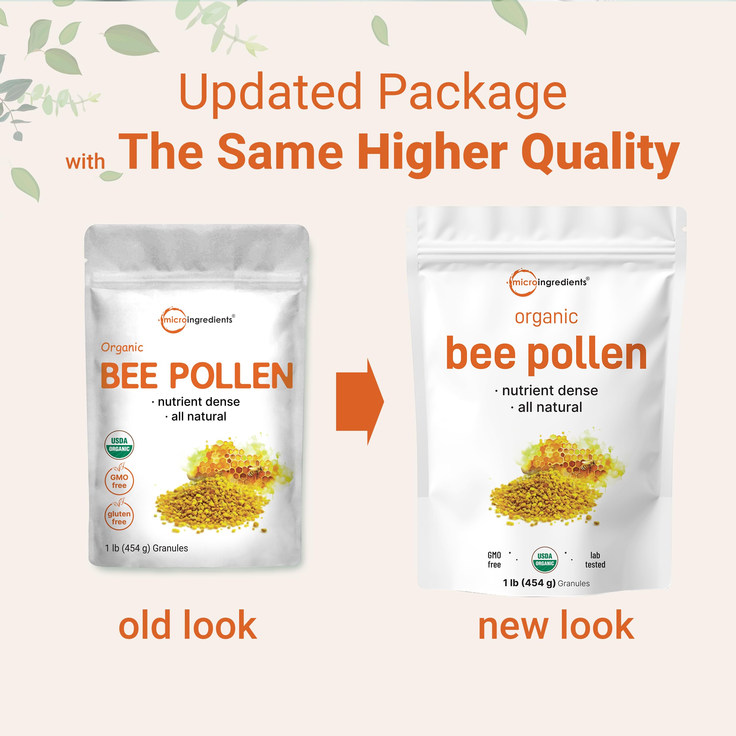 Non-GMO bee pollen granules in a jar