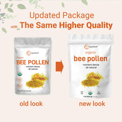 Non-GMO bee pollen granules in a jar