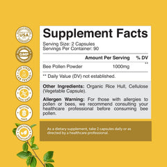 180-count packaging image of Bee Pollen Pills