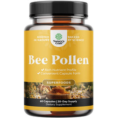 Bee pollen pills bottle labeled 60 count
