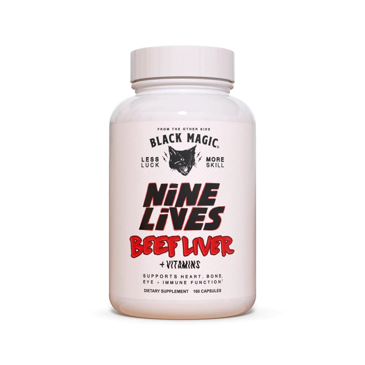 Bottle of Nine Lives beef liver capsules with 2000mg per serving