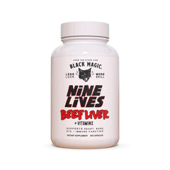 Bottle of Nine Lives beef liver capsules with 2000mg per serving