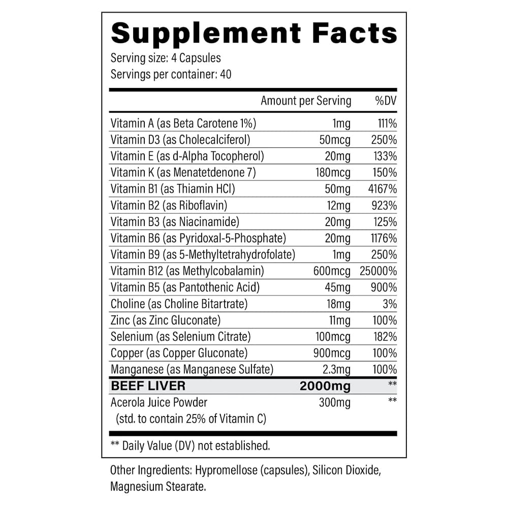 Close-up of grass-fed beef liver capsules