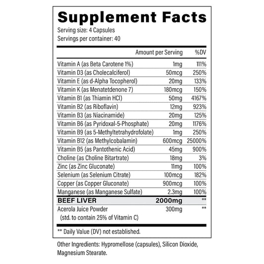 Close-up of grass-fed beef liver capsules