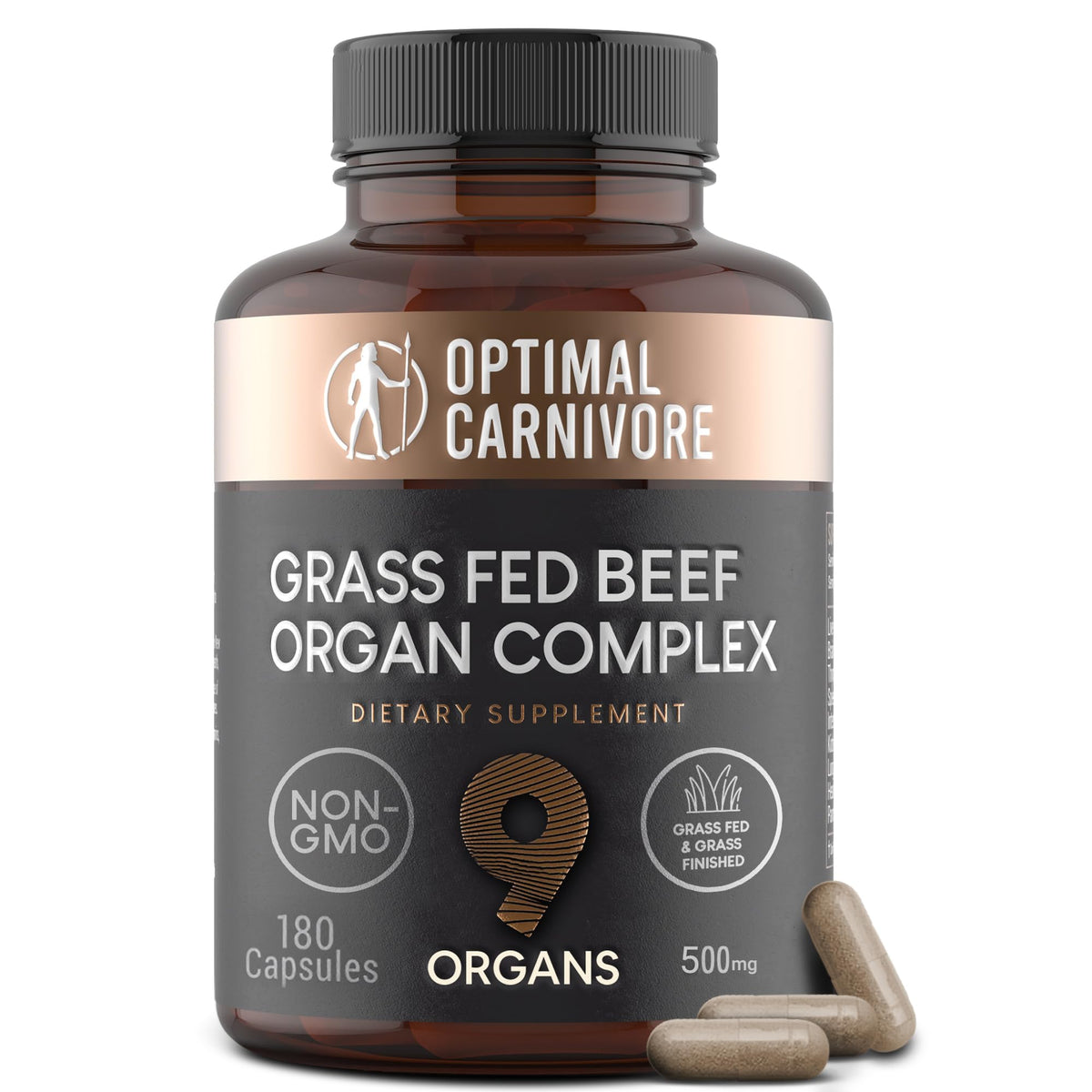 Beef Organ Supplement bottle with 9-organ complex label