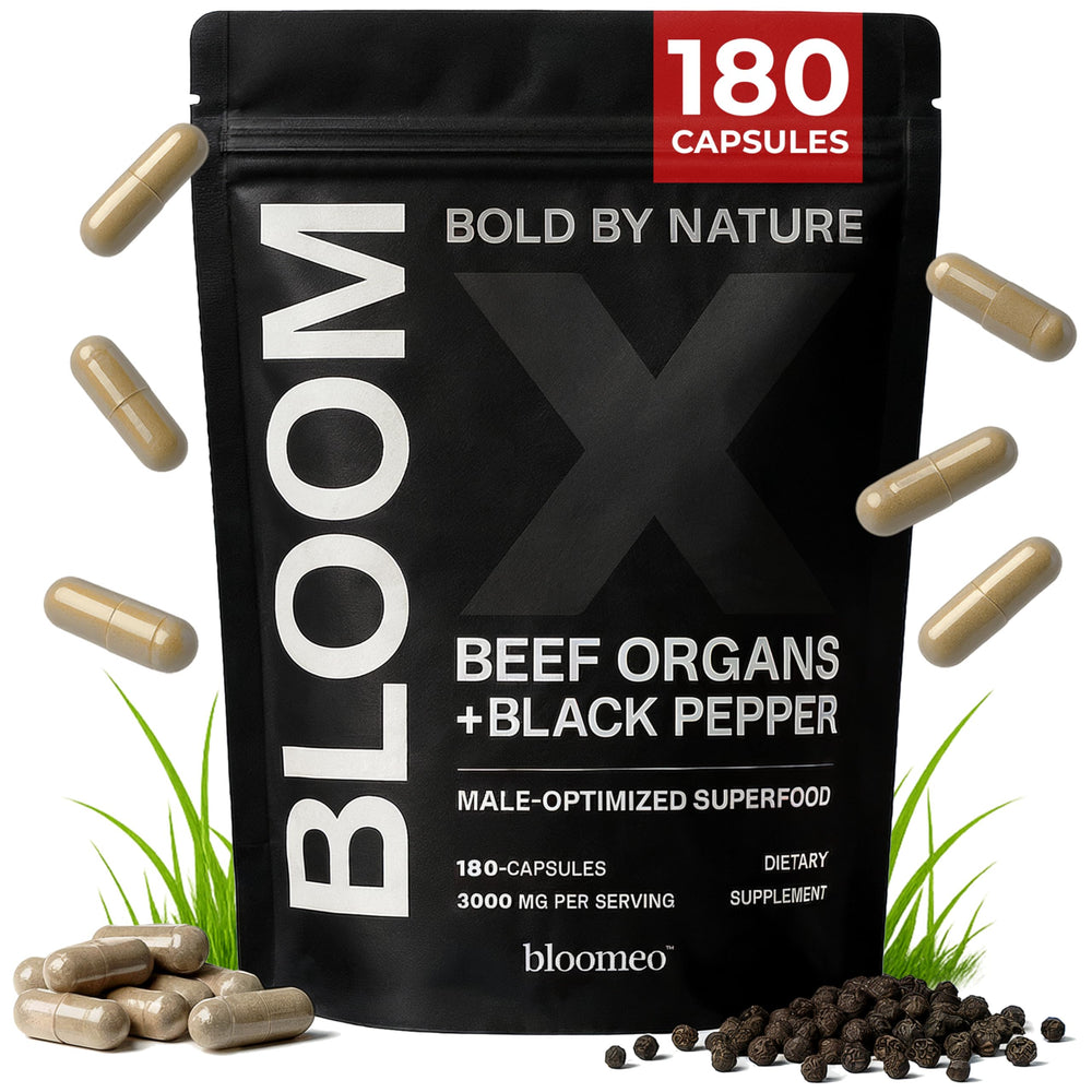 Bloom X Beef Organ Supplement for Men bottle and label