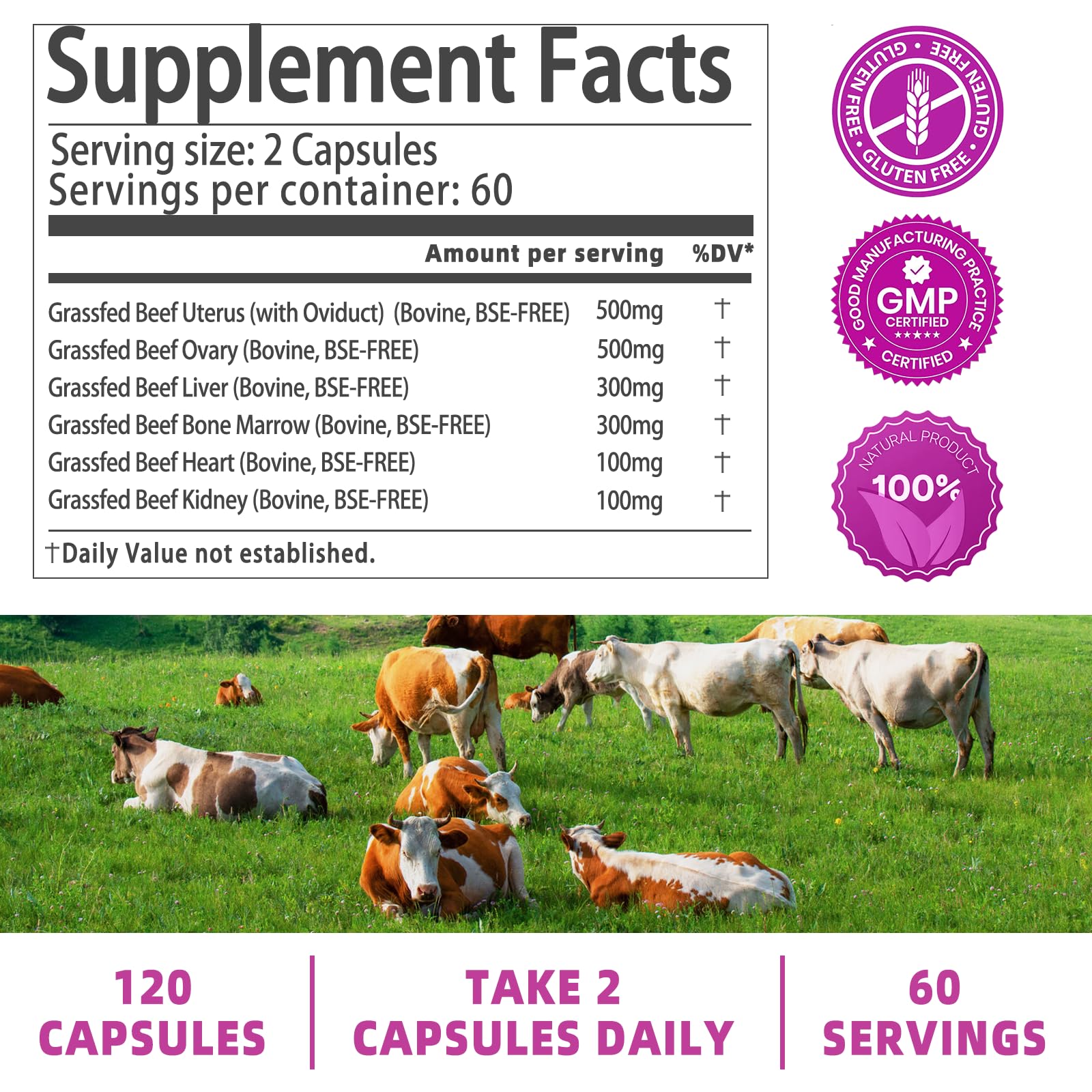 Two capsules of beef organ supplement for women