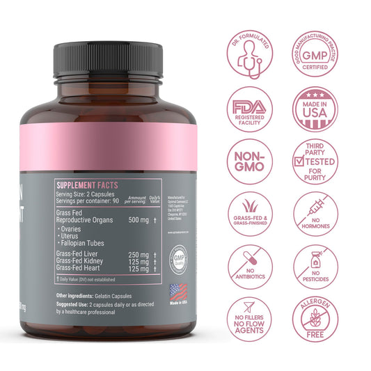 Beef organ supplement featuring liver, kidney, and heart for feminine health.