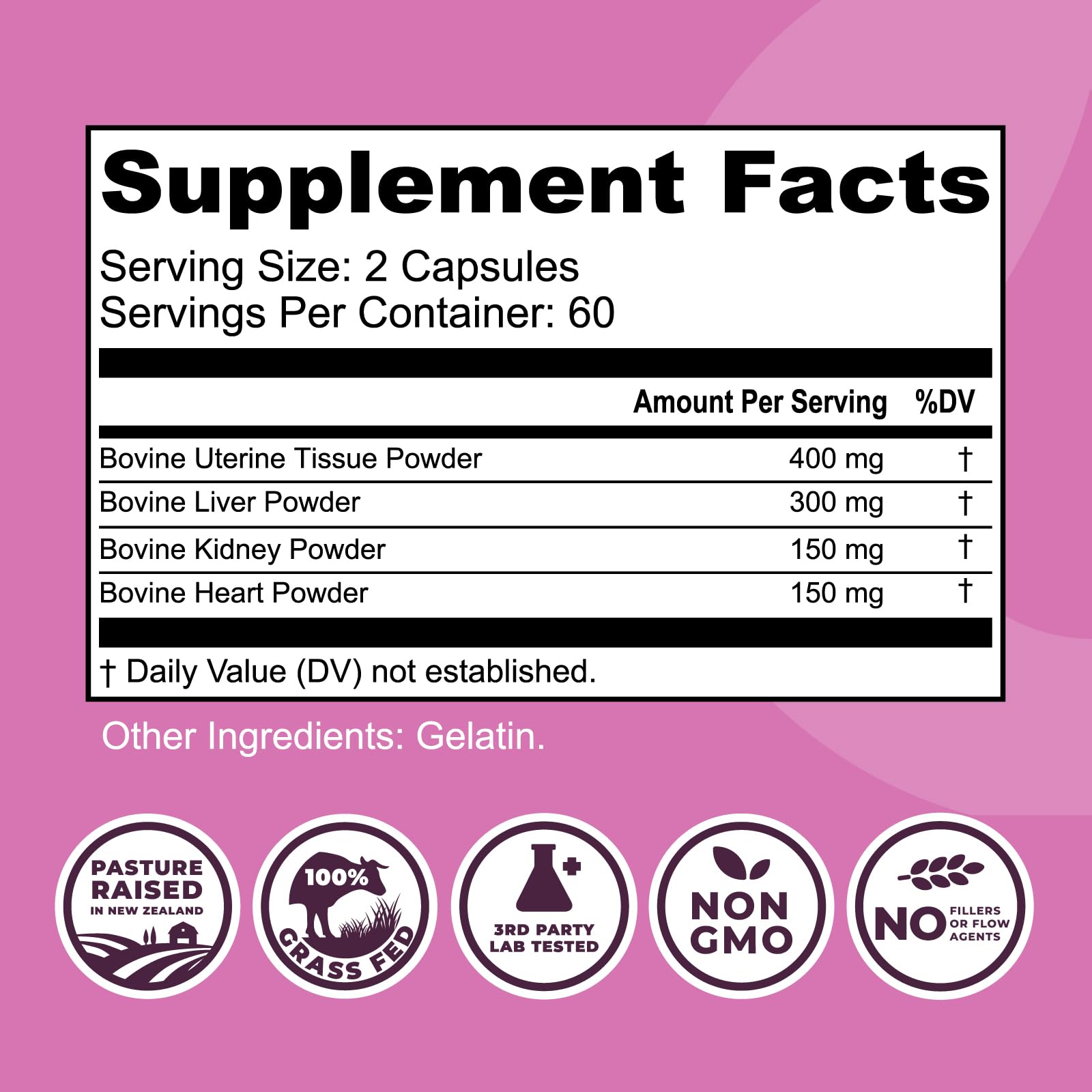 Close-up of beef organ supplement capsules