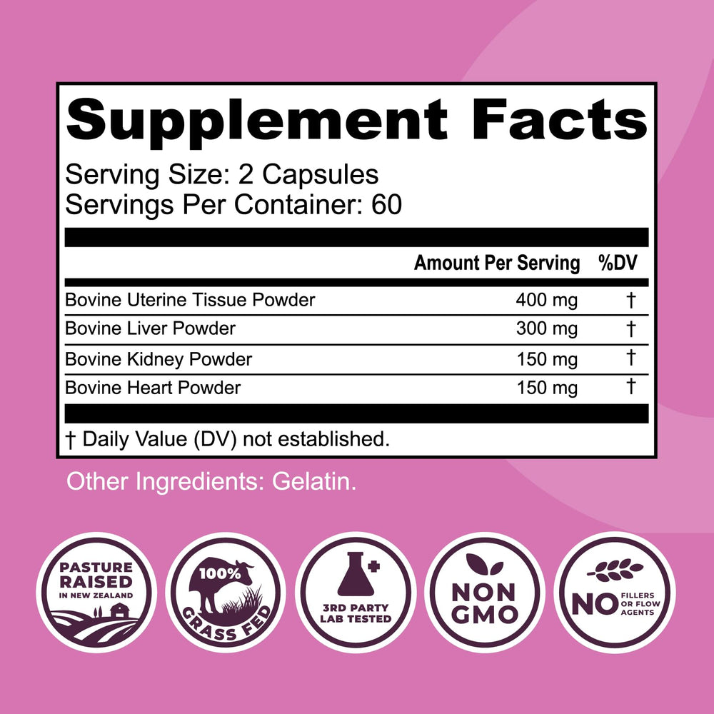 Close-up of beef organ supplement capsules