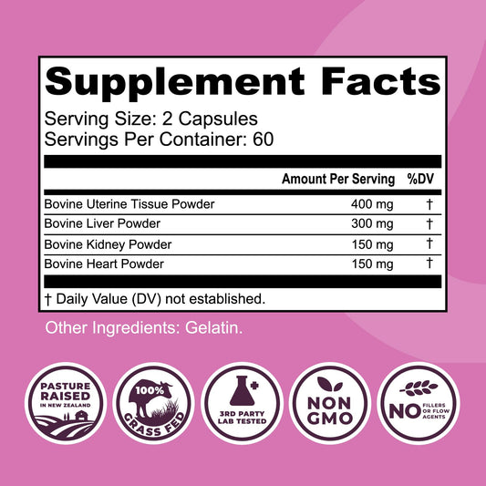 Close-up of beef organ supplement capsules