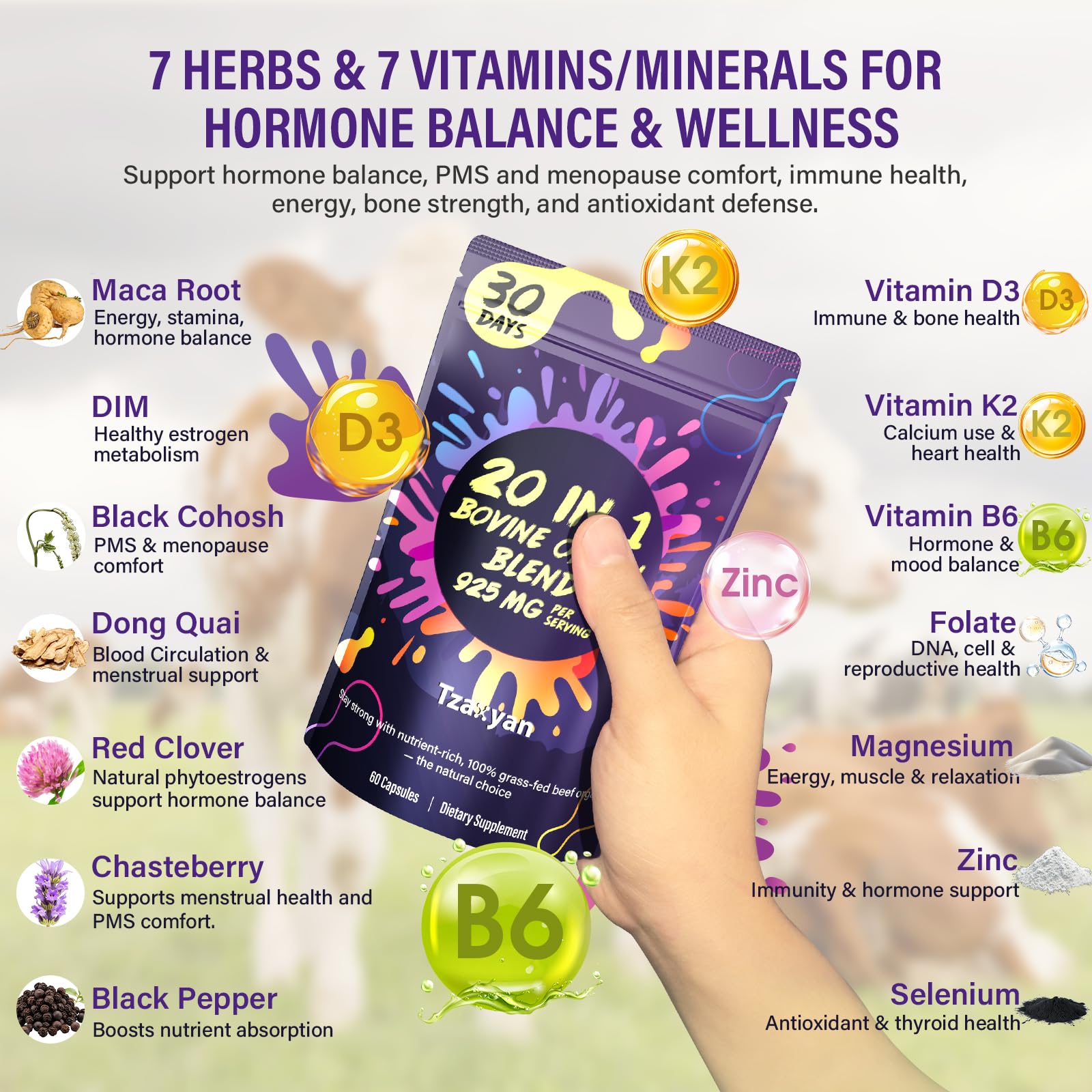 Nutrient-dense beef organ capsules with vitamins and minerals