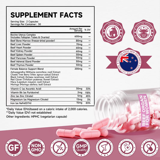 Close-up of 600mg Beef Uterus Powder