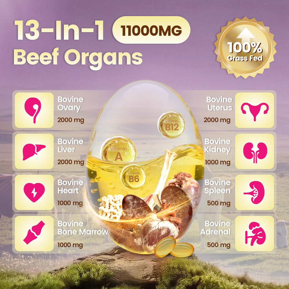 Key ingredients include bovine liver, ovary, uterus, kidney and heart