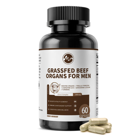 Bottle of Beef Organs Supplement for Men with capsules