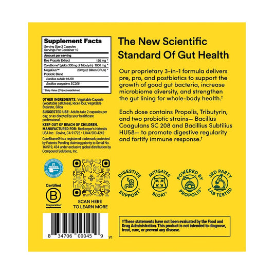 Graphic illustrating the 3-in-1 prebiotic, probiotic, and postbiotic blend