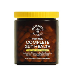 Beekeeper's Naturals Complete Gut Health bottle front showing label and packaging benefits