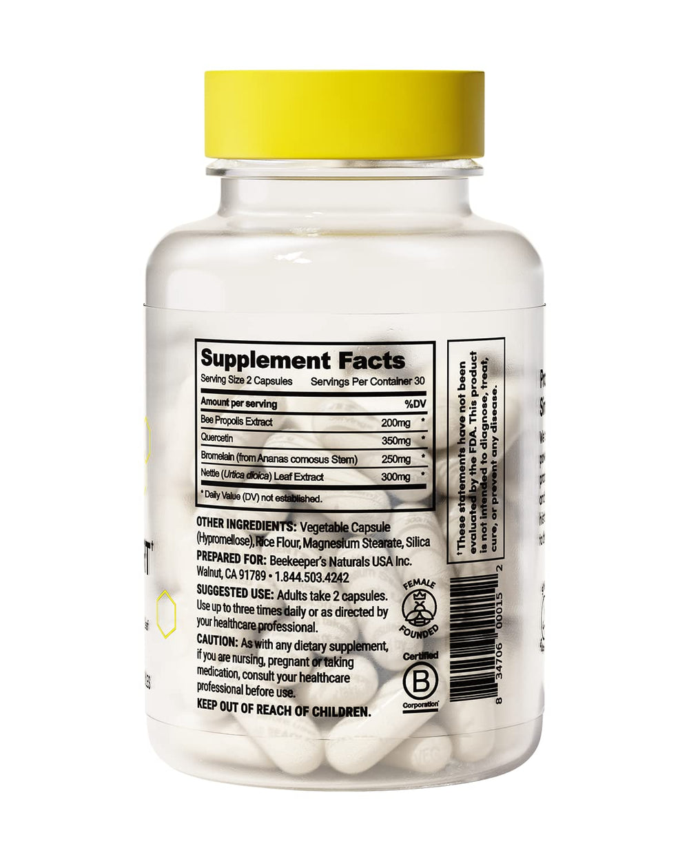 Beekeepers Naturals 60-count bottle showcases a long-term daily nasal care option.