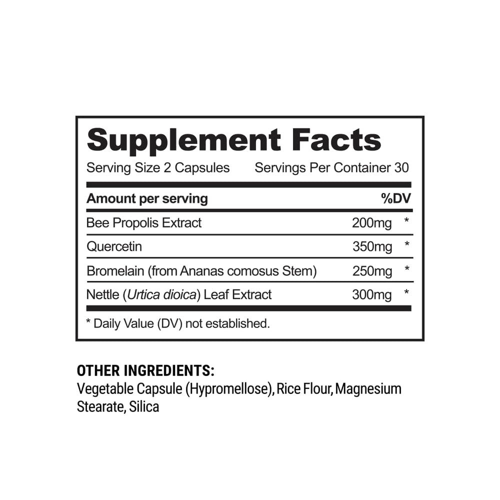 Beekeepers Naturals daily dosage image highlights two tablets per day usage.