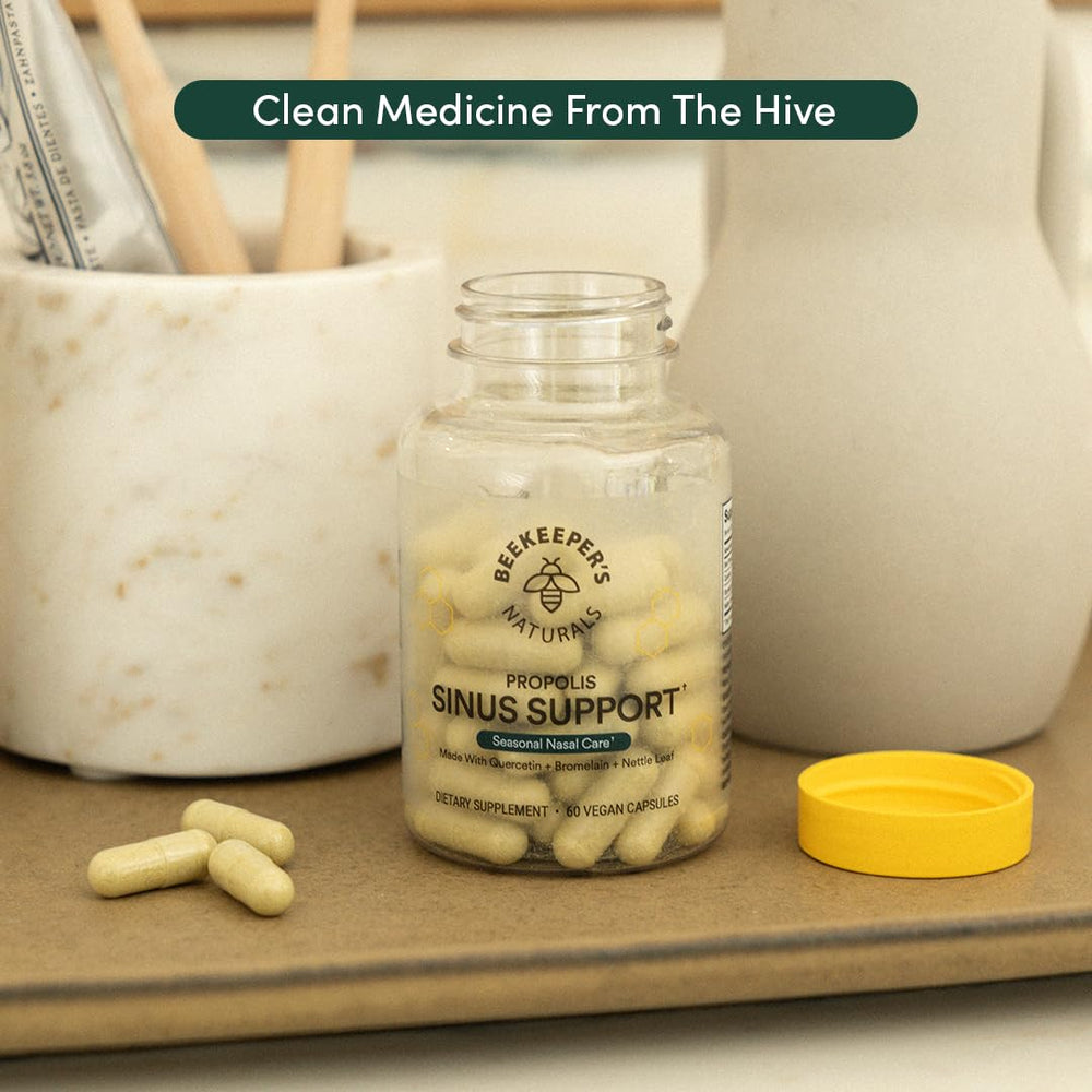 Beekeepers Naturals seasonal-nasal-care visuals show proactive support during allergen seasons.