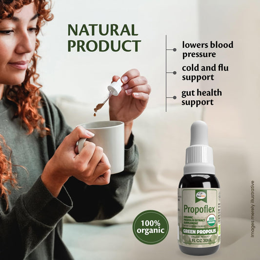 Organic Green Propolis Extract bottle with dropper