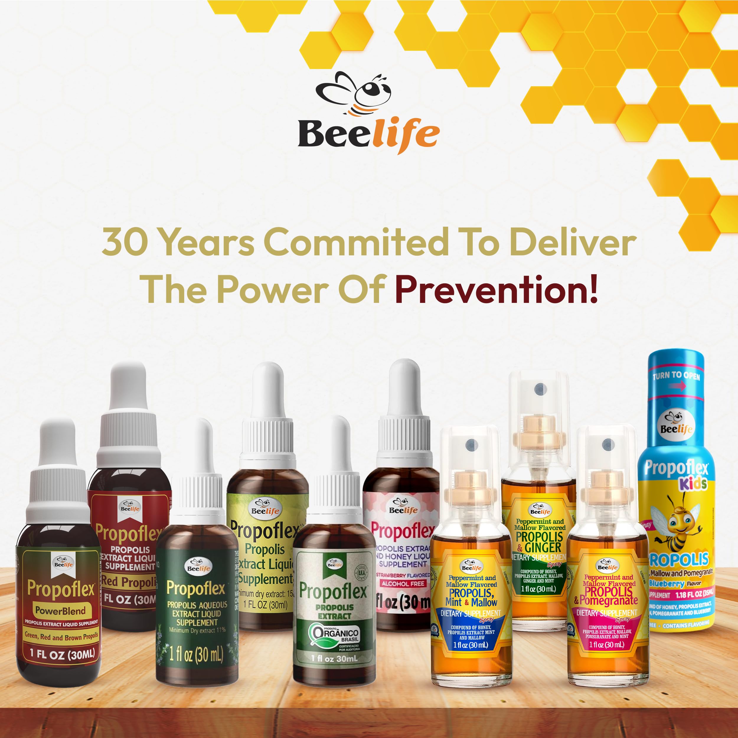 Ingredient visuals showing Beelife Propoflex Organic Green Propolis Extract