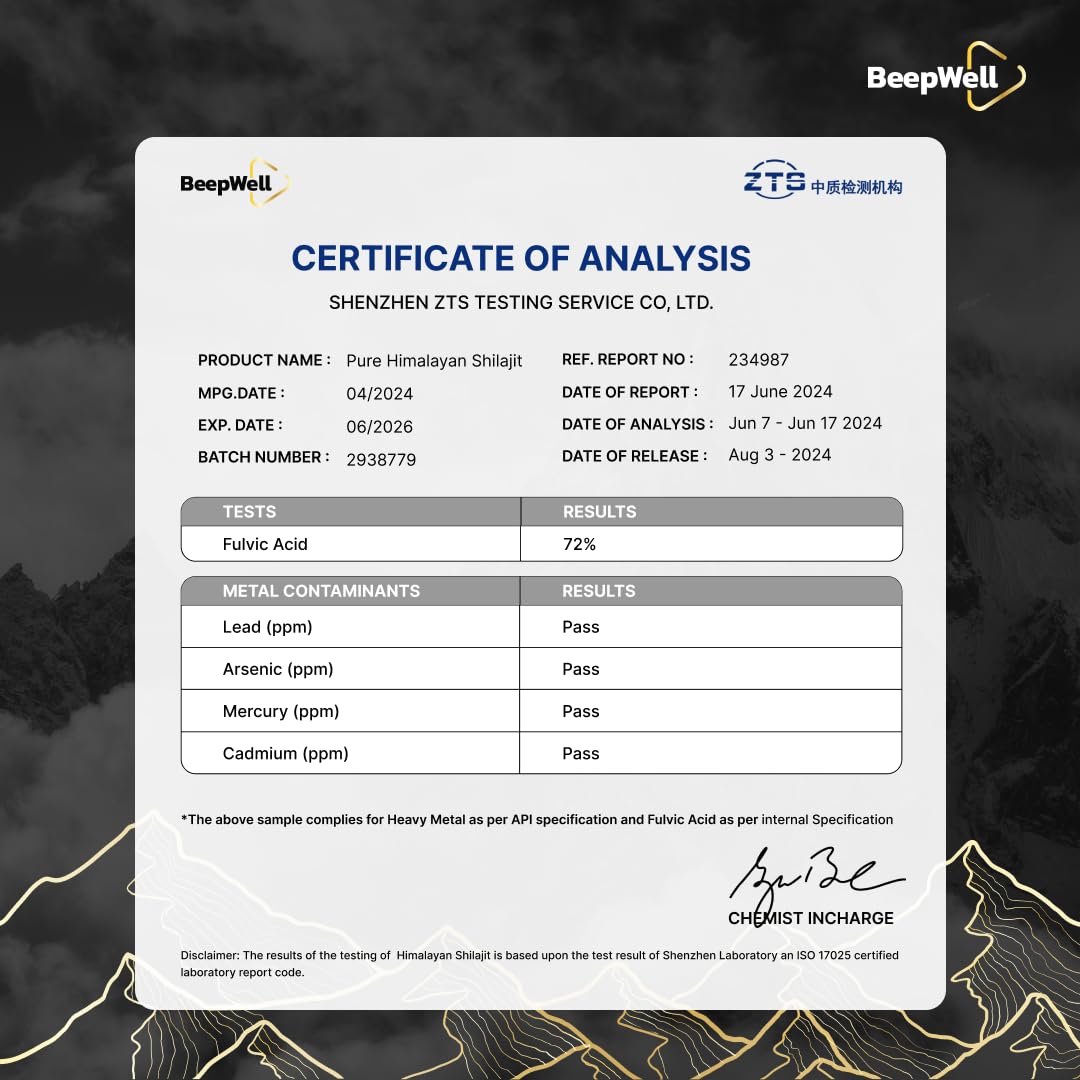 BeepWell Shilajit resin packaging with leaflet